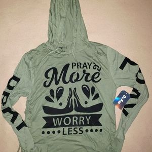 New "On Fire", Large olive green top with hood